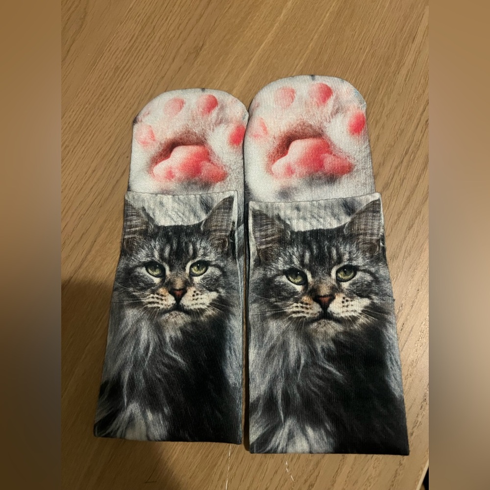 Cat Print Socks with Pink and Gray Design